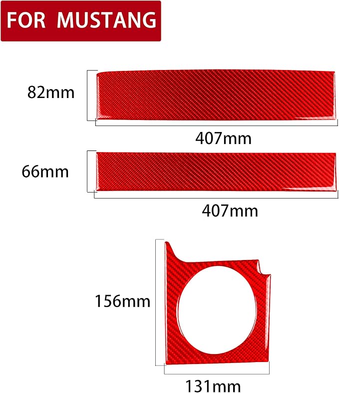 Red Real Carbon Fiber Trim for Ford Mustang Accessories | for GT Shelby 2005 2006 2007 2008 2009 Co-Pilot Instrument Dashboard Interior Thick Overlay Decal