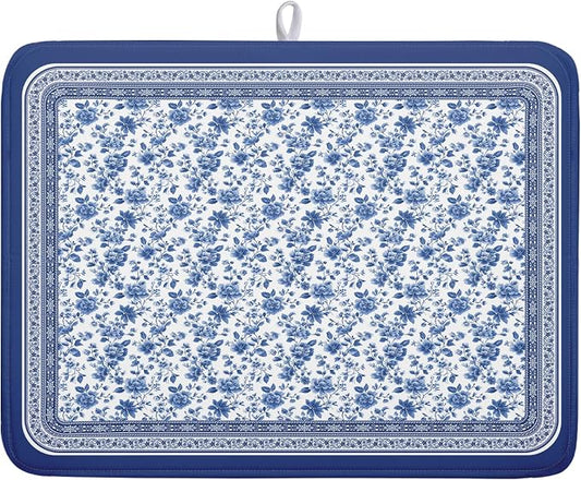 Blue Floral Branches Dish Drying Mat for Kitchen Counter Chinoiserie Pattern Dish Drying Pad 18x24 In Absorbent Vintage Flowers Decor Dishes Drainer Pad Dish Dry Rack Mat for Counter Coffee Bar
