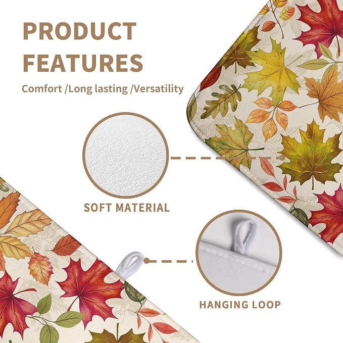 Fall Maple Leaves Dish Drying Mat for Kitchen Counter 18 x 24 Inch Autumn Thanksgiving Absorbent Reversible Microfiber Dish Draining Mat Washable Dish Drainer Rack Mat for Coffee Bar