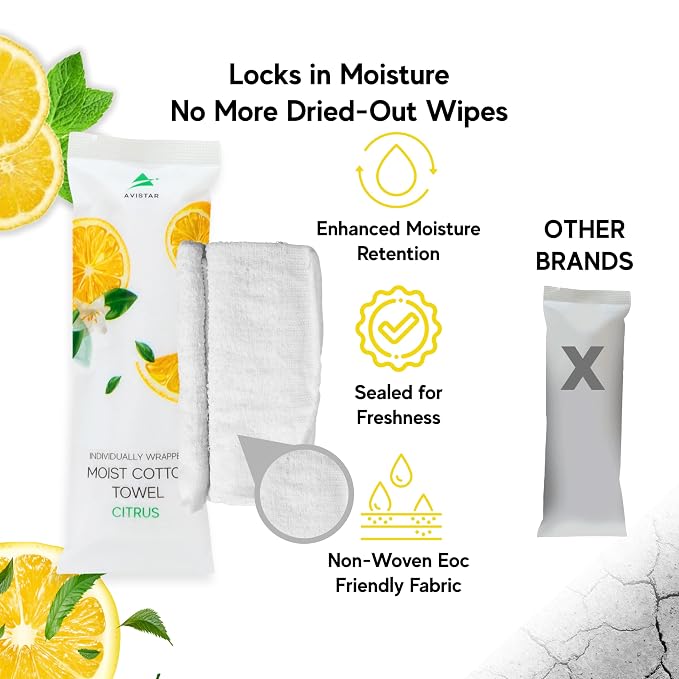 30 Hot or Cold Wrapped Moist Towels –9'' x 9" Moist Towelettes Individually Wrapped Scented Disposable Face & Hand –Pre-Moistened Hand Wipes Soft Refreshing, Travel, Spa, Restaurant- Citrus/Lemon