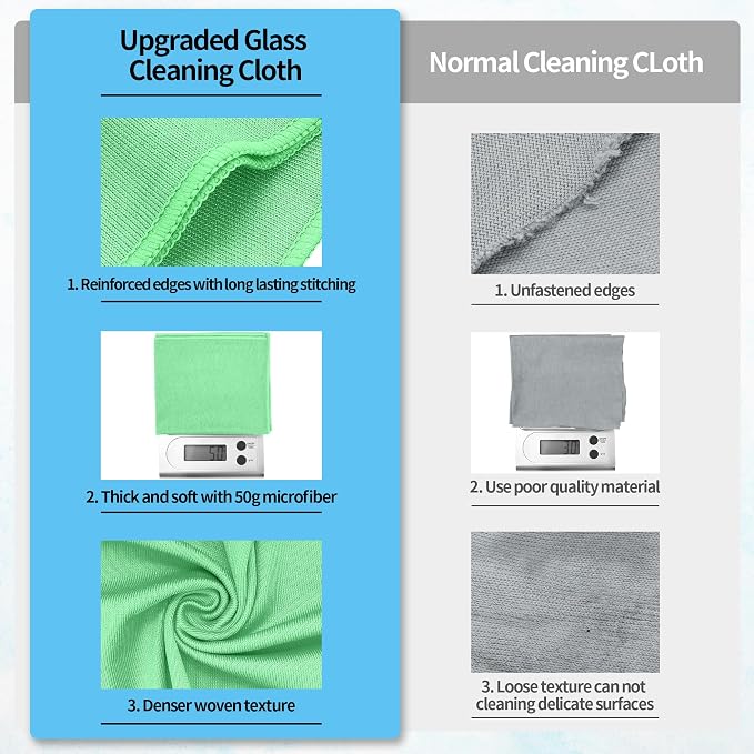 Microfiber Cleaning Cloth, 10 Pack Glasses Cleaning Cloth, 16" ×14" Window Cleaning Rags, Streak Free Lint Free Polishing Cloths Wipes for Eye Glass Stainless Steel Windshield, Sage Green
