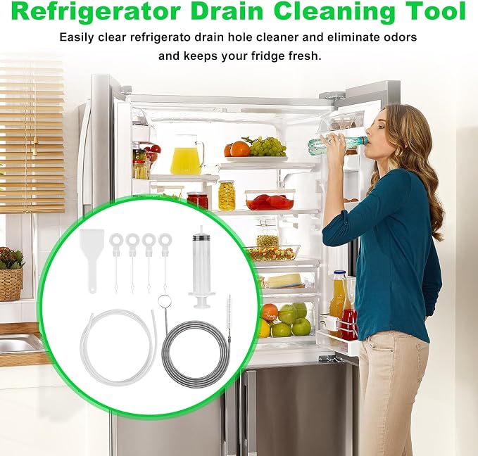 8 PCS Refrigerator Drain Cleaning Tool - Fridge Water Line Cleaner Kit with Long Tube Brush Cleaner, Water Dispenser Cleaning Kit