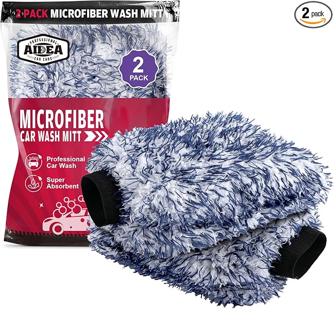 AIDEA Car Wash Mitt Microfiber, 2PK Wheel Cleaner Mitts, 7.12''X10.14'' | Scratch Free Lint-Free, Extra Plush Premium Microfiber Mitt Car Wash Brush, Regular Size