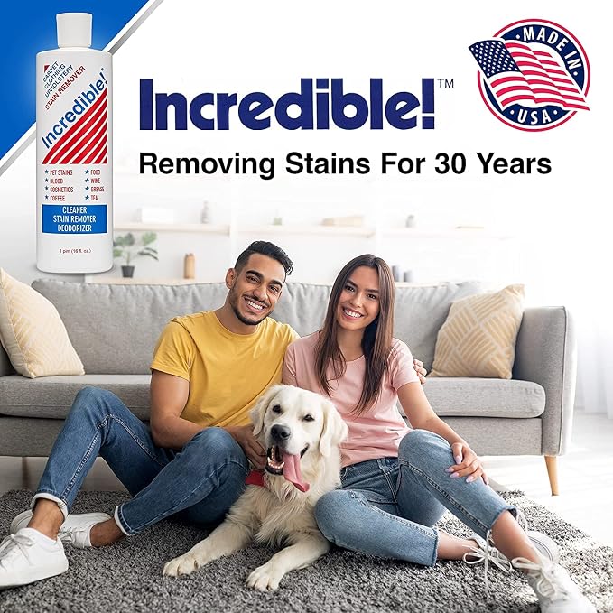 INCREDIBLE! Stain Remover | Instant Spot Remover for New & Old Stains | Cleaner, Stain Removal, Deodorizer - For Blood, Red Wine, Coffee, Urine & Pet Stains | Carpets, Laundry & Upholstery | 2 Pack