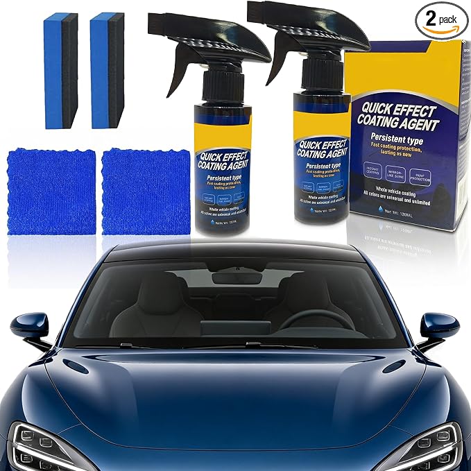 2Pack Quick Effect Coating Agent for Car, Quick Effect Coating Agent,Waterless Wash & Polish,Car Coating Spray for Shine & Protection,Quick Acting Paint Protection & Glass Cleaner(120ml+Brush+Towel)*2