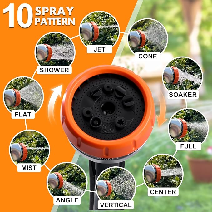 Garden Hose Nozzles,Water Hose Spray Nozzle with Water Volume Control Valve | High Pressure Water Hose Nozzle Sprayer with Adjustable 10 Patterns for Plants & Lawns Watering,Car Washing and Pet Showering