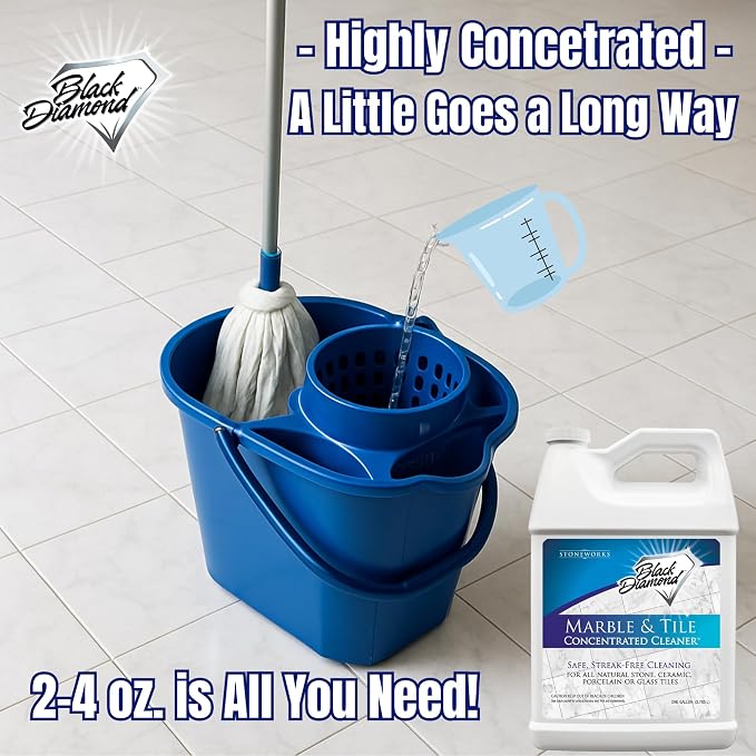 Black Diamond Stoneworks Marble & Tile Floor Cleaner Concentrate, pH Neutral, Streak-Free & No-Rinse Formula for Granite, Travertine, Limestone, Slate, Ceramic & Porcelain Floors (4-Gallons)