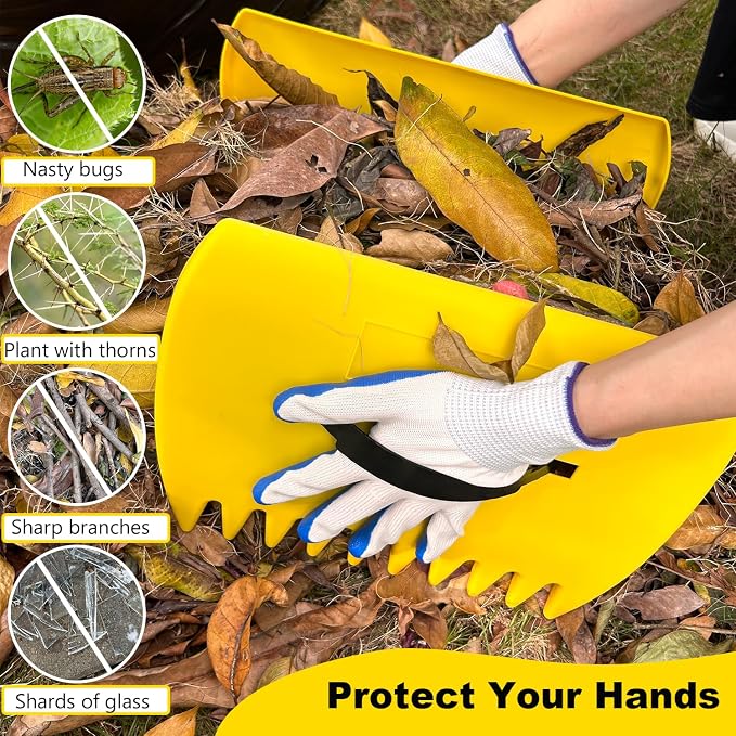 Leaf Scoops Hand Rakes, Leaf Scoops and Claws with Garden Bag and Gloves, Lightweight Plastic Leaf Scoop, Large Leaf Grabbers for Picking Up Leaves, Clippings, Grass(Scoops + Garden Bag)