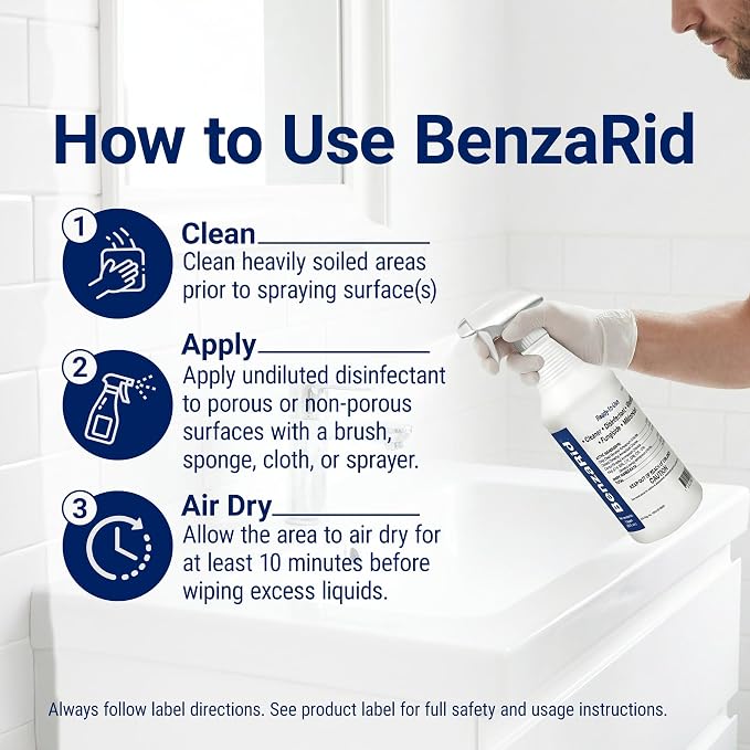 BenzaRid Pro Mold Killer Fungicide Disinfectant including Aspergillus Niger (Black Mold) H5N1 Pack | Multi-Purpose Fungicide, Mildewstat, Disinfectant, Virucide | EPA Reg. 1 Gal + 32 oz.