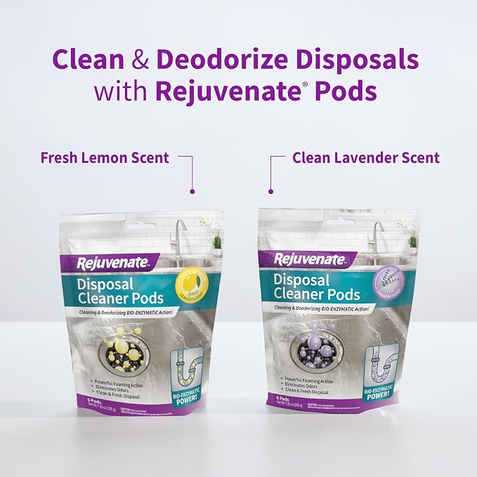 Rejuvenate Disposal Cleaner Pods, Lemon Scented, And Pipe Cleaner Pods With Bio-Enzymatic Formula Help Break Down Leftover Food Waste And Remove Odors For A Clean, Fresh Disposal, 6 Count(Pack of 2)