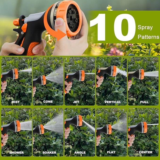 Garden Hose Nozzle with Adjustable 10 Watering Patterns Hose Spray Nozzle | Slip Resistant High Pressure Leak-Proof ,Water Hose Nozzle Sprayer for Plants & Lawns Watering,Car Washing and Pet Showering
