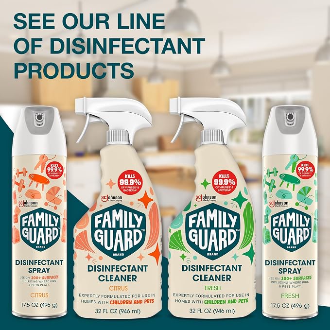 FamilyGuard Disinfectant Spray Aerosol, Antibacterial & Sanitizing Spray, Use on 100+ surfaces including where kids & pets play, Citrus Scent, 17.5 oz (Pack of 1)