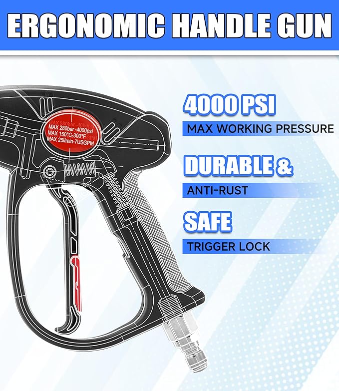 M MINGLE Swivel Pressure Washer Gun, 40 Inch Power Washer Wand with 3/8" Quick Connect, 4000 PSI High Pressure Spray Gun for Car Wash, 5 Nozzle Tips