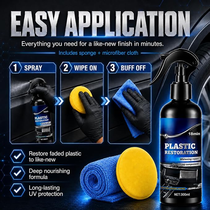 Back to Black Plastic Restorer Spray, 10oz Trim and Bumper Restoration Kit | Ceramic coating & carnauba wax formula with UV protection. Non-greasy dry touch finish for car interior & exterior trim.