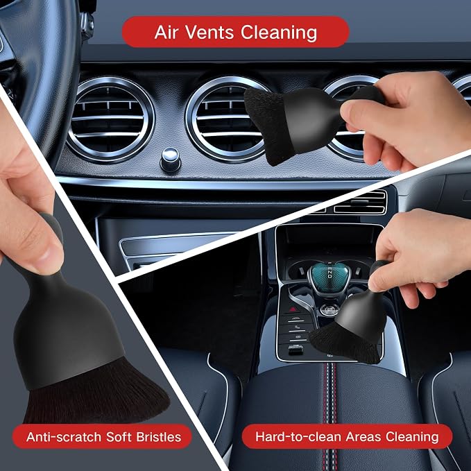 Qydipclin 7pcs Windshield Cleaner Tool Car Window Cleaning Wash Kit with 4 Reusable Microfiber Pads 1 Spray Bottle and Extendable Handle Auto Glass Wiper Kit, Red