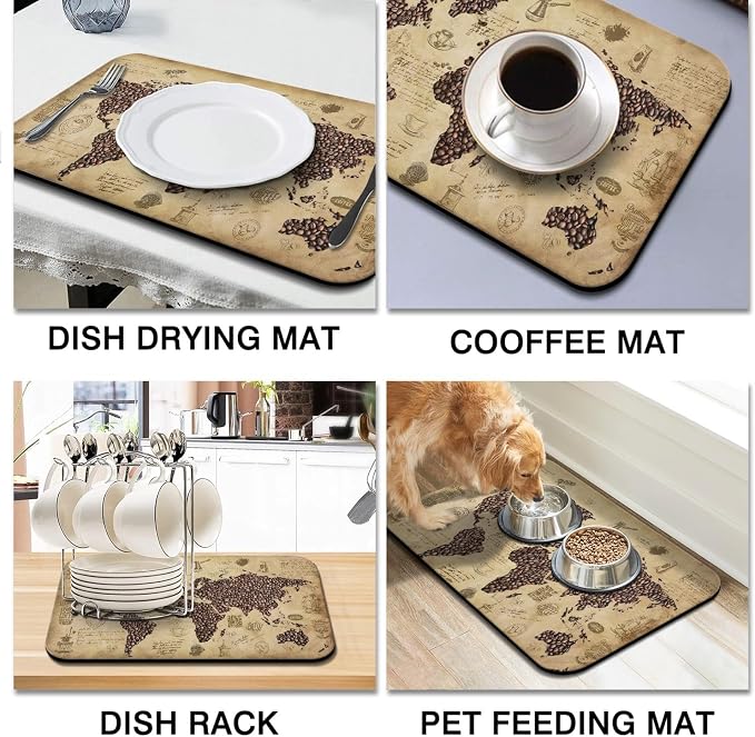 Fun Coffee Mat 23inx15in,Coffee Bar Mat for Countertops,Absorbent Hide Stain Anti-Slip Coffee Bar Accessories Fit Under Coffee Machine Mat,dish Drying Mats for Kitchen
