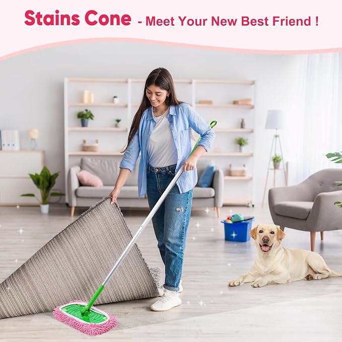 6 Pack Reusable Mop Pads Compatible with Swiffer Sweeper, Chenille Mop Refill Pads, Dry & Wet Mopping Cloths for Floor Cleaning -Pink