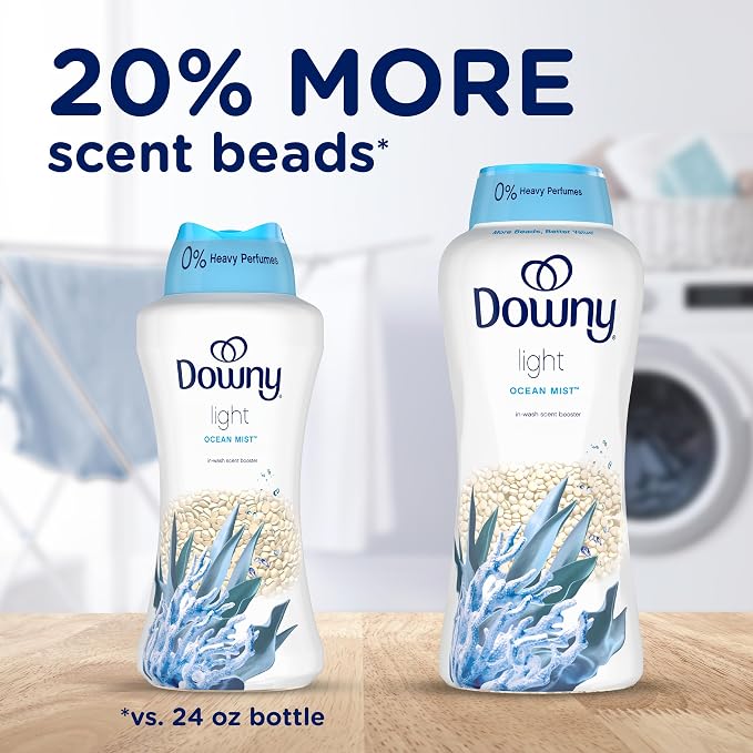 Downy Light Laundry_Scent Booster Beads, Ocean Mist Scent, 30.1 OZ, In-wash fabric beads designed to be gentle with a light boost of scent, No Heavy Perfumes (Pack of 4)