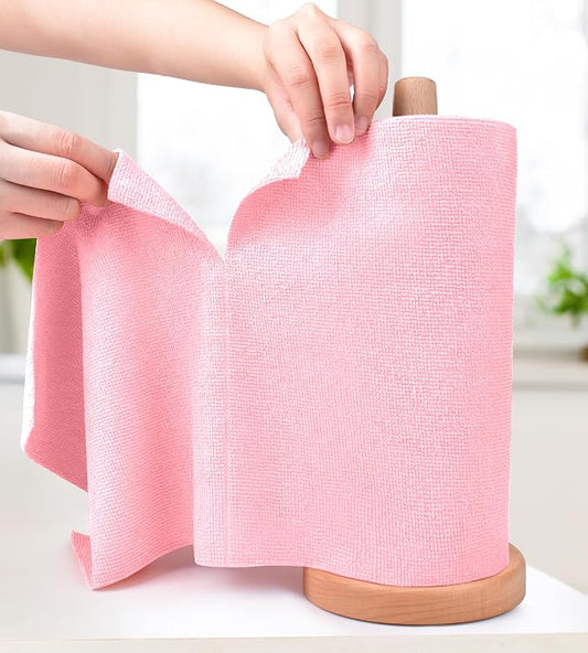 KitchLife Microfiber Cleaning Cloth Roll - Tear-Away Reusable Microfiber Paper Towels, Lint-Free, Washable, 20 Sheets for Kitchen, Car, Dishes, and Sensitive Surfaces (Pink)
