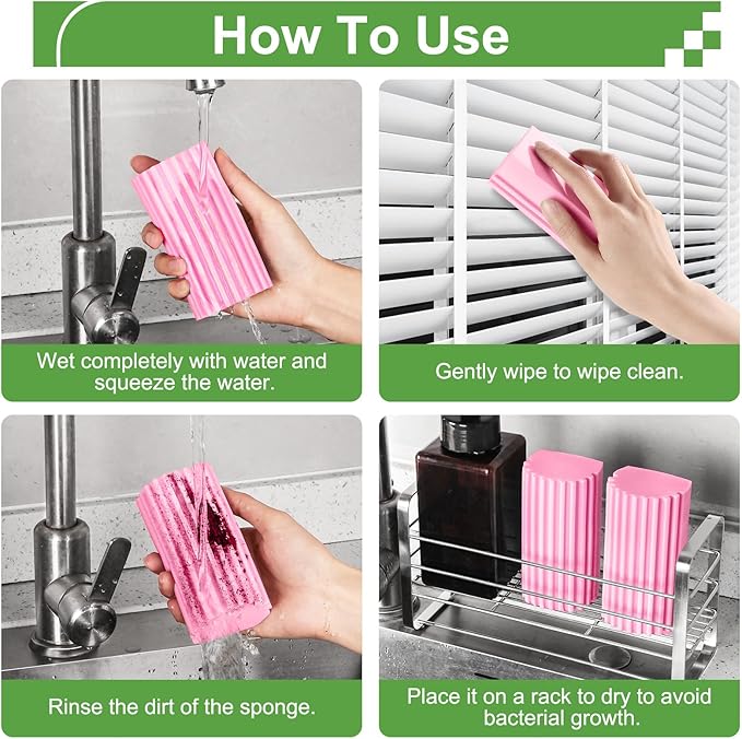 Jeymei Damp Clean Duster Sponge,4Pcs Pink Dust Sponge for Cleaning | Damp Dusting Sponge with Ridges,Baseboard Cleaning Tool,Reusable Wet Duster Sponge,Household Cleaning Sponges for Blinds