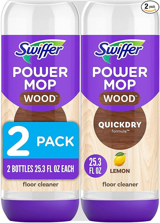 Swiffer Power Mop Wood Refill Solution, QuickDry Hardwood Floor Cleaner for Mopping Home, Bathroom, Kitchen, All Purpose Multi-Surface Solution for Floor Cleaning, Lemon Scent, 50.7 oz