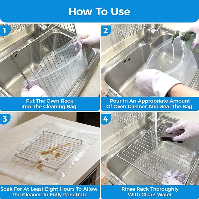 4 Pack Large Oven Grill Cleaning Bags（19.6''X27.5''）, Heavy Duty Oven Rack Cleaner Bags - No Messy Hands Reusable Soak-off Cleaning Kit for Grate & Grill Rack,No Cleaner Included
