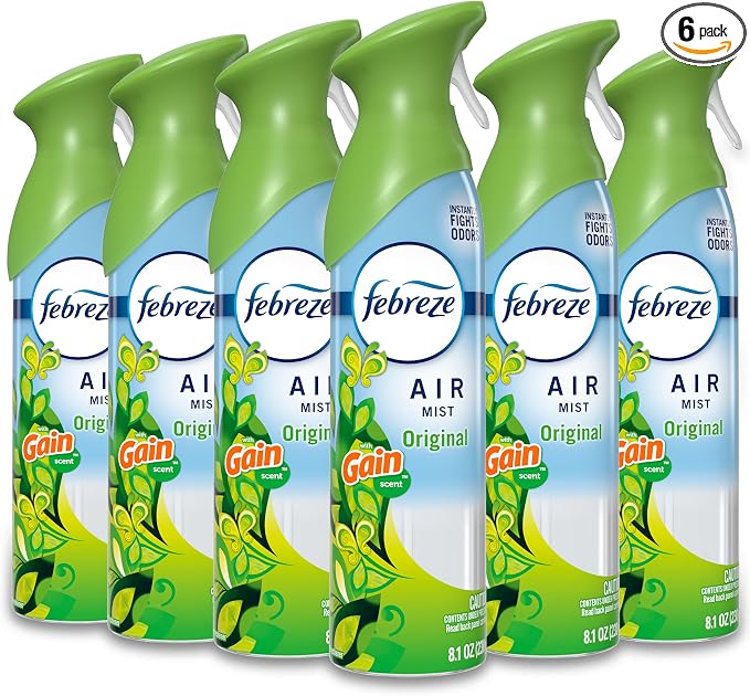 Febreze Air Mist, Air Freshener Spray, Odor Fighting Room Spray, Deodorizer for Home Bathroom Kitchen Office Apartment Dorm Room Classroom, Gain Original Scent, 8.1oz (Pack of 6)