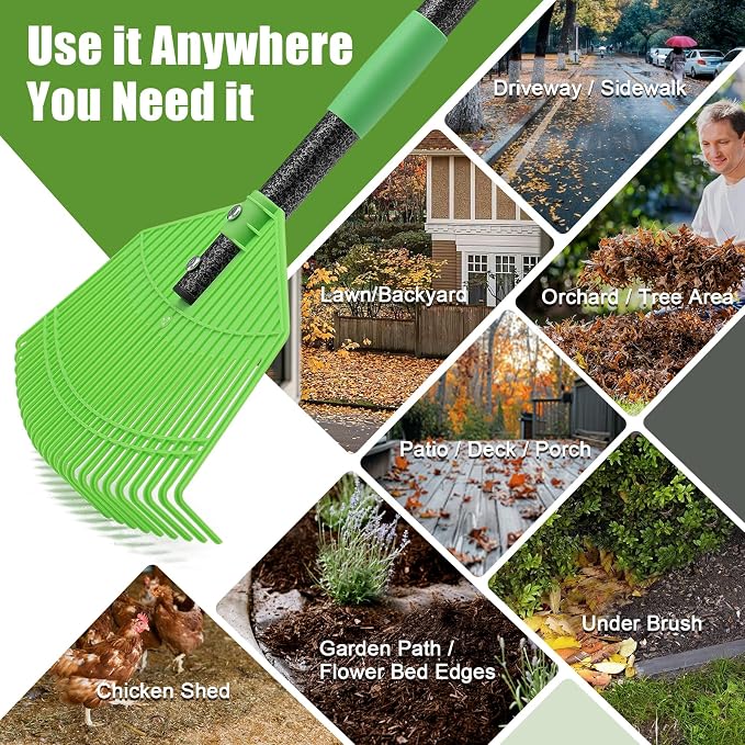 Lightweight Plastic Leaf Rake for Lawns - 16.5'' Wide Garden Rake for Leaves,Gentle on Lawn,50'' Adjustable for Women Seniors Kids,Outdoor Yard Rakes for Sweep Leaves,Grass, Pine Needle