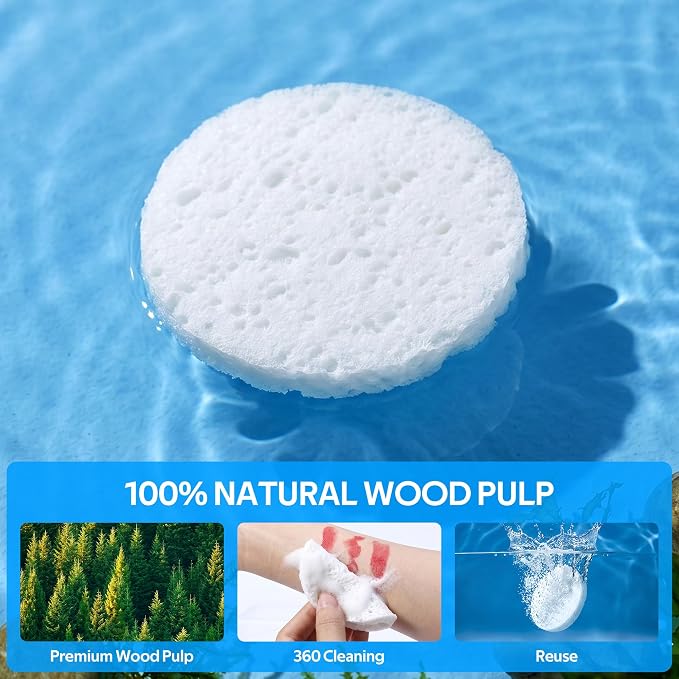 200 PCS Compressed Facial Sponges,White Cellulose 100% Natural Cosmetic Spa Sponges for Facial Cleansing, Exfoliating Mask, Makeup Removal