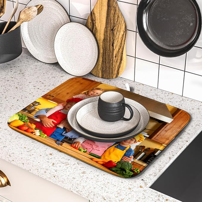 Custom Personalized Dish Drying Mat for Kitchen Counter Customized Dying Pad with Picture Text Home Decor