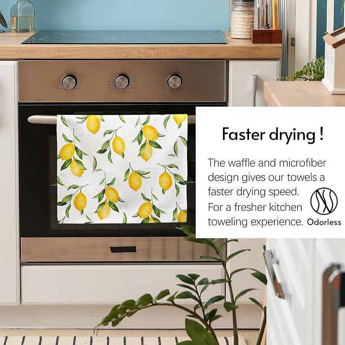 Eulnars Kitchen Towels, Premium Dish Towels for Kitchen Drying, 18" x 30" Microfiber Kitchen Towel Set, Quick Dry Tea Towels, Watercolor Lemon Series, 2-Pack