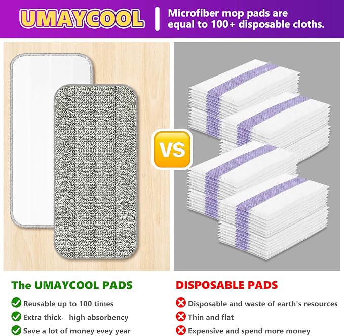 Reusable Mop Pads Refills for Swiffer WetJet, Wet Pads Refill Microfiber Mop Replacement Machine Washable Up to 100 Times for Floor Cleaning Wet Dry Use for All Floor Types, 6 Pack