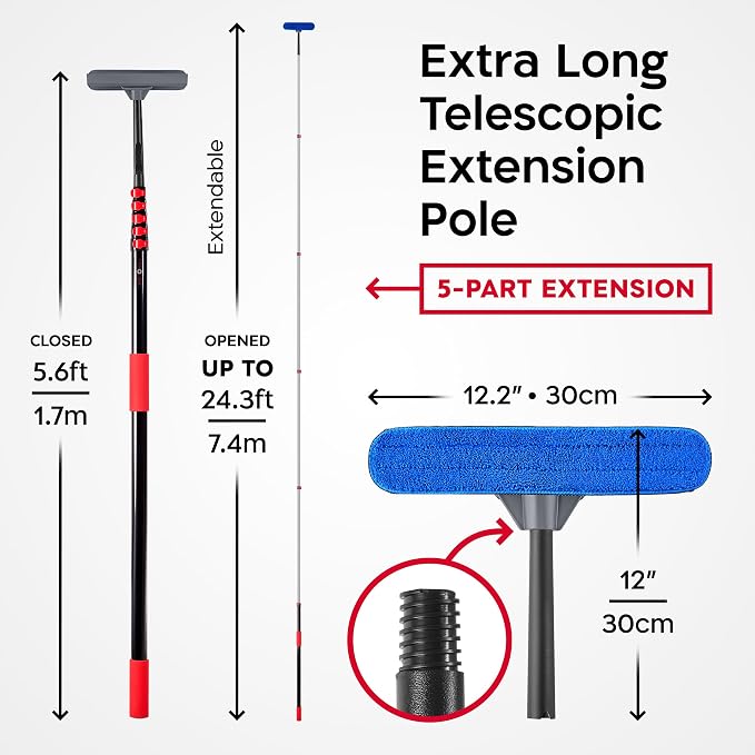 Tyroler Professional Window Squeegee with Extension Pole 6-25ft | | Squeegee for Window Cleaning | Outdoor Window Cleaner Tool | Windows Washing Kit with Extension Pole