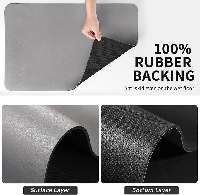 HotLive Dish Drying Mat for Kitchen Counter, Heat Resistant Drainer Mats with Non-slip Rubber Backed, Hide Stain Kitchen Super Absorbent Draining Mat, Easy to Clean Dish Rack Pad, Grey 18"x24"