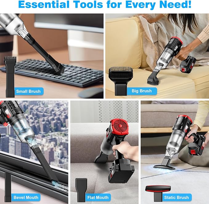 Car Vacuum Cordless, 35000PA Strong Suction Handheld Vacuum with 2 Detachable Batteries, 60Min Runtime Portable Vacuum Cleaner for Car Detailing, Pet Hair, Home Couch & Office, 350ML XL Dust Cup