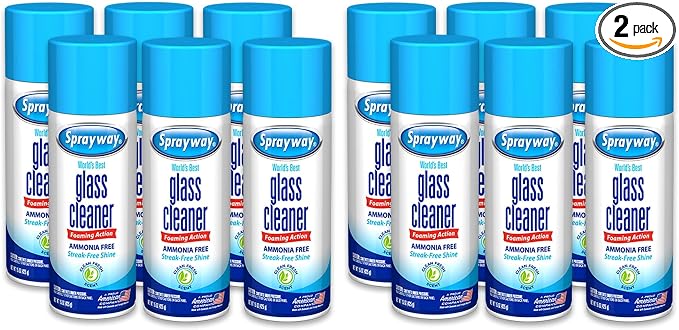 Sprayway Glass Cleaner Foaming Aerosol Spray, 15oz, Streakless, Fast-Acting | Cleans & Polishes Glass Surfaces | Fresh Scent, Removes Fingerprints, Dust, Dirt, Smoke Film,6 Count(Pack of 2)