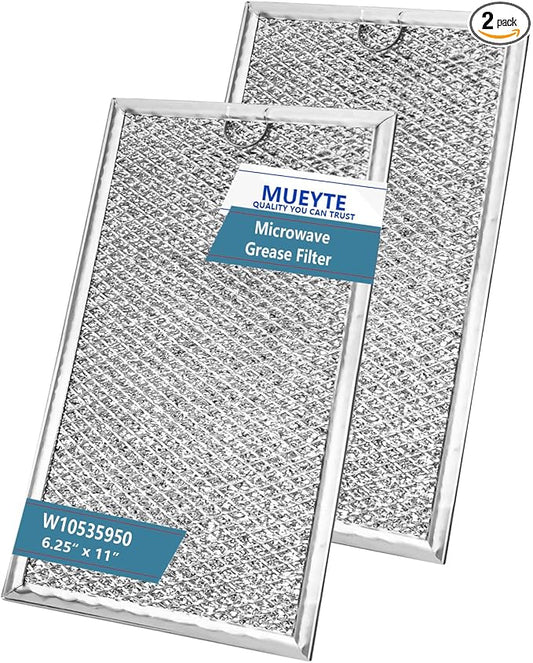 W10535950 Microwave Grease Filter Fit for Whirlpool 6-1/4" X 11" | PS8769987 Aluminum Mesh Filter Replacement For Whirlpool KitchenAid Microwave Oven, Replaces W10834067 3281035 2 Pack