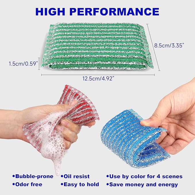 Premium 8-Pad Sponges Kitchen - Upgraded Dish Sponge, Scrubber, Brush, Ideal for Dishes, Pots, Sink