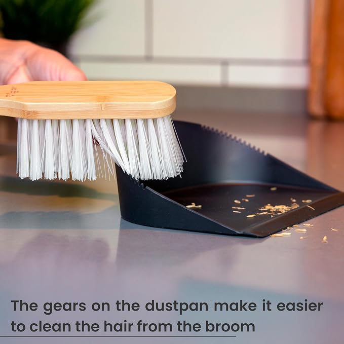Vigar Vintage Mini Bamboo Broom with Dustpan Combo Set, Black | Small Dust Pan and Brush Set, For Dust, Pet Hair, Car and Crumbs, House and Kitchen Cleaning, Bamboo Broom