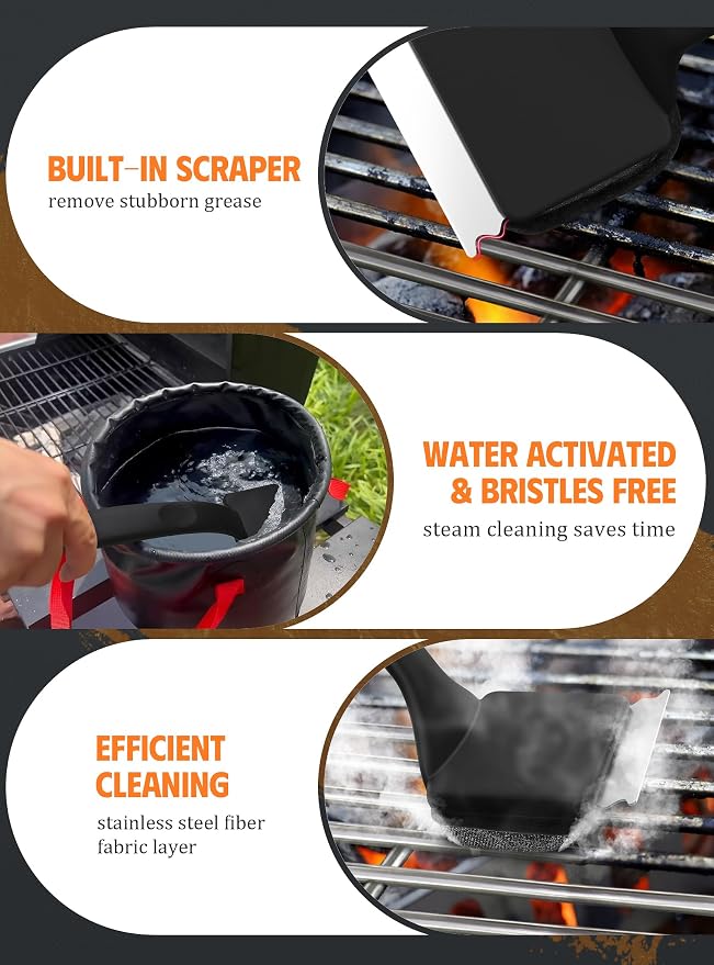 MEKER Grill Brush Bristle Replacement Pad, Ultra Safe Cleaning, Grill Cleaner Pad, Grill Brush Replacement Pad, 4 PCS