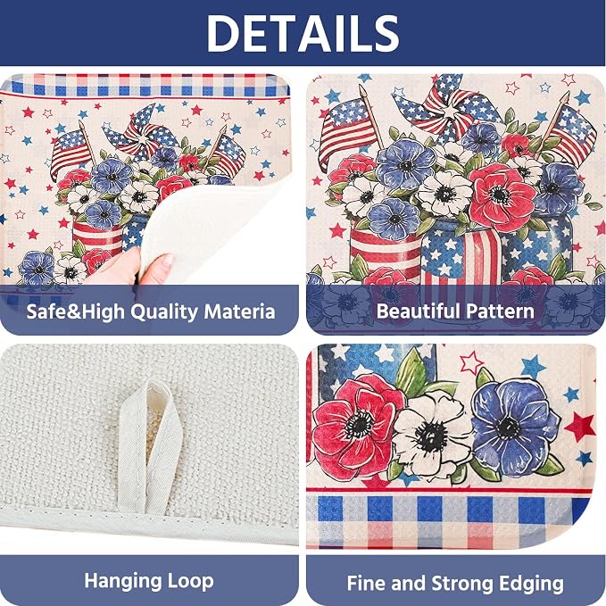 Dish Drying Mat for Kitchen Counter 18x24 Inch, Super Absorbent Dish Drainer Mat, Decorative Microfiber Dishes Drying Pad-Large(Flag and Star)