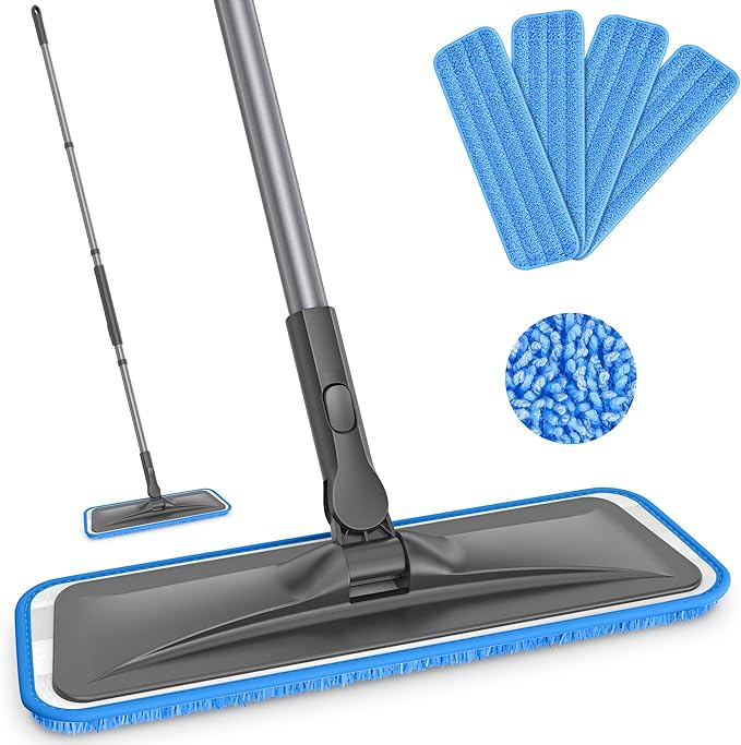 BPAWA Microfiber Mops for Floor Cleaning: Flat Mop for Hardwood Tile Wood | 4 Washable Pads, 59" Adjustable Handle, Dry & Wet Mopping Home Kitchen Bathroom Laminate Vinyl Marble Floors Multi-surfaces