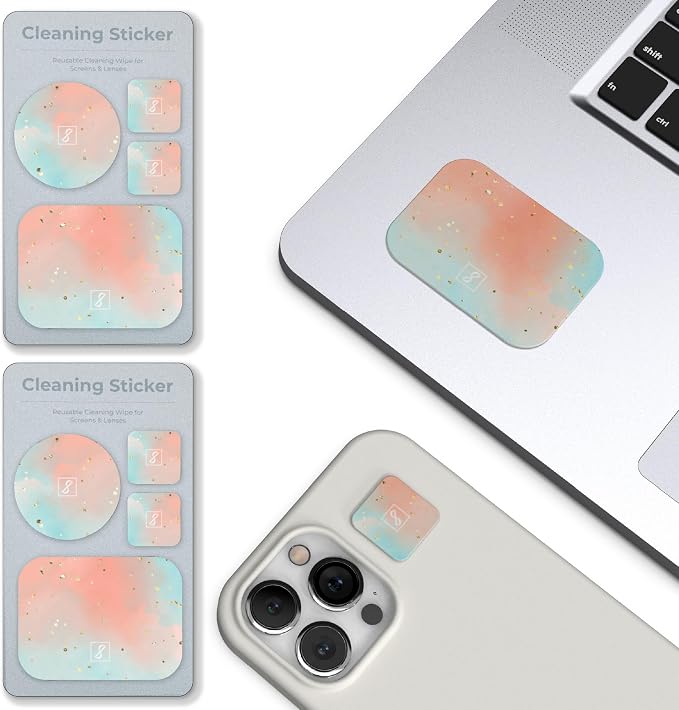SleekStrip Portable Cleaning Sticker Pad Reusable Screen Cleaner Wipes Lens Cleaner Wipes for Phone iPad Car Touch Screen Display MacBook Computer Laptop Camera Lens Electronic TV Monitor - 2PK (8PCS)