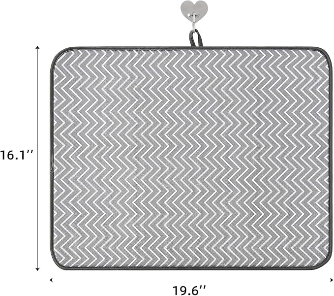 SUBEKYU Dish Drying Mat for Kitchen Counter, Microfiber Absorbent Dishes Drainer/Rack Pads under Sink, 19.6 by 16.1 inches, Set of 2, Grey, Ripple