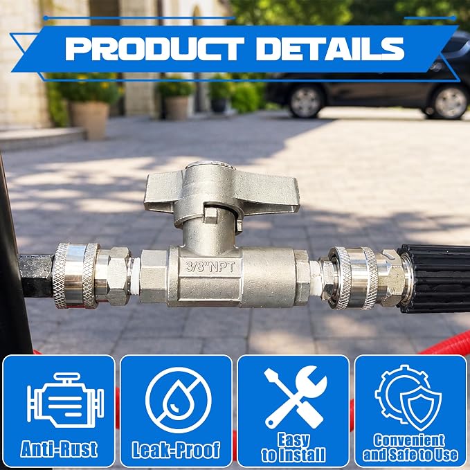 M MINGLE Ball Valve Pressure Washer, 3/8" Quick Connect Shut Off Valve | for Power Washer Hose, 5000 PSI
