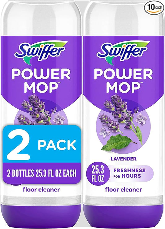 Swiffer Power Mop Refill Solution,Floor Cleaner for Mopping Tile,Vinyl,Laminate,Wood in Home,Bathroom,Kitchen, Multipurpose-Surface Solution for Floor Cleaning, Lavender Scent, 25.35 oz (Pack of 10)