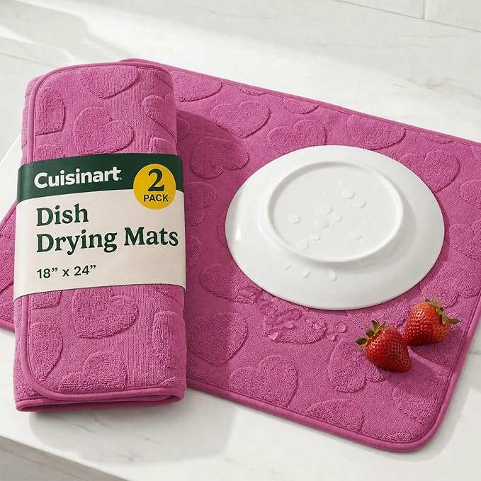 Cuisinart Dish Drying Mat for Kitchen Counter - 2-Pack XL 18x24 Ultra Absorbent Microfiber Dish Mat - Fast Drying, Machine Washable, Foldable Countertop Pad - Safe for Granite & Quartz