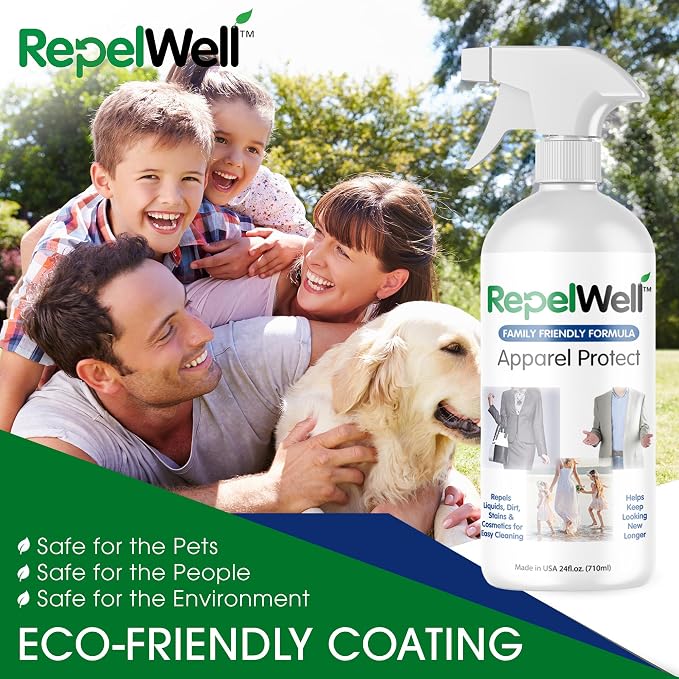 RepelWell Non Toxic Fabric Protector Spray for Clothing & Apparel, 24 oz | Repels water, spills, dirt and everyday stains from clothing and apparel.