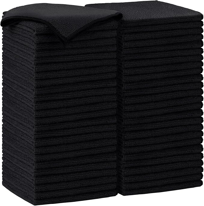 AIDEA Black Microfiber Cleaning Cloth-50PK, Cleaning Rags 12"x12" Absorbent | Microfiber Towels for Cars Lint Free, Reusable Microfiber Rags, Kitchen Towel Dusting Cloth, Dish Rags for Home/Window