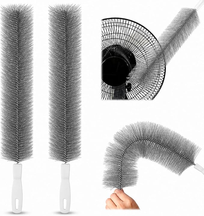 Fan Cleaning Brush, Bendable Microfiber Duster, Washable Reusable Fan Brush Cleaner for Fan Blades, Vents, Screens & Narrow Gaps (2, Gray)
